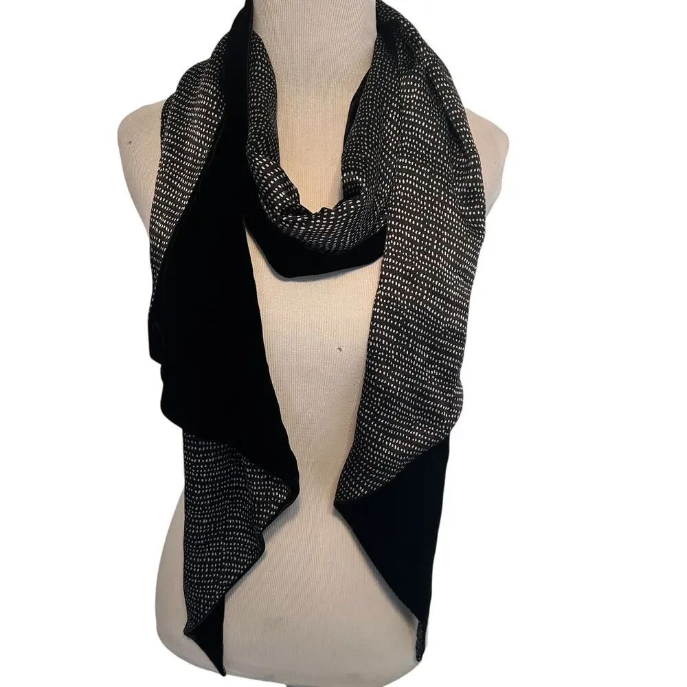 Two-Sided Scarf Black Velvet & Black White Geo Print Classy